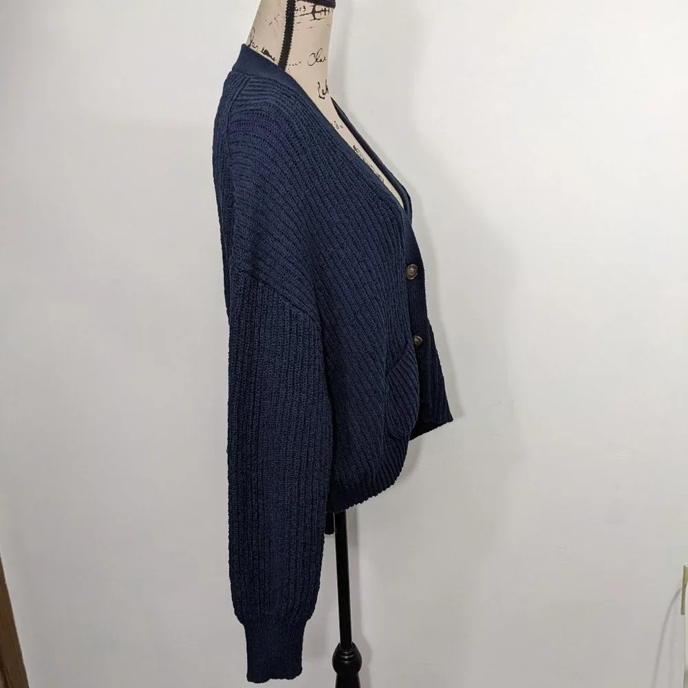 NWT J. Crew Cropped Patch Pocket Beach Cardigan Sweater Navy Size 2XL AY828